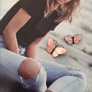 Antique Sterling Enamel pair brooch butterfly